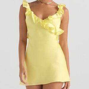 House of CB Buttercup Satin Ruffle Mini Dress